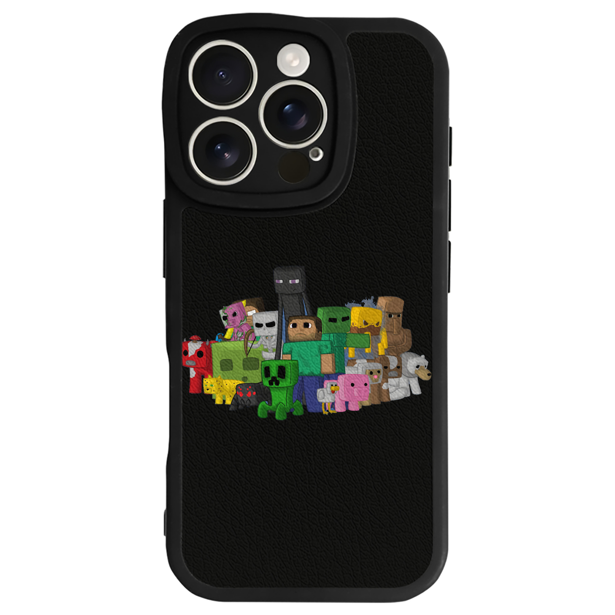 （画像用） マインクラフト ブロックの世界 Minecraft MC Block world 【iPhone 16シリーズ対応】シリコンスマホケース（レザー調） 材質：シリコン